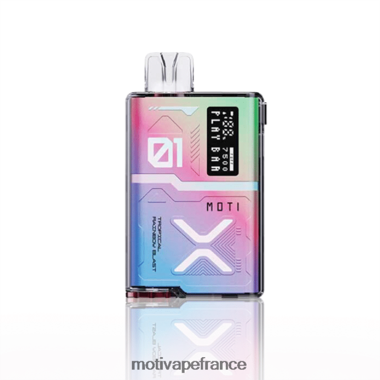 MOTI Play Bar 7500 vapes jetables (5%, 7500 bouffées) HVDB4P54 explosion d'arc-en-ciel tropical - MOTI Vape Review