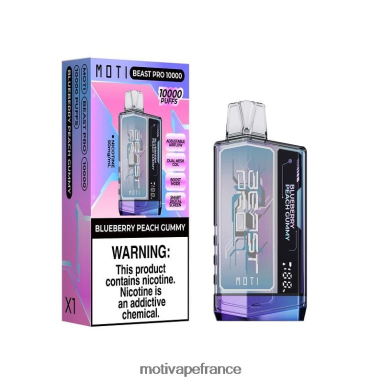 MOTI Beast Pro vape jetable (5%, 10000 bouffées) HVDB4P39 gomme à la pêche et aux myrtilles - MOTI Vape Paris