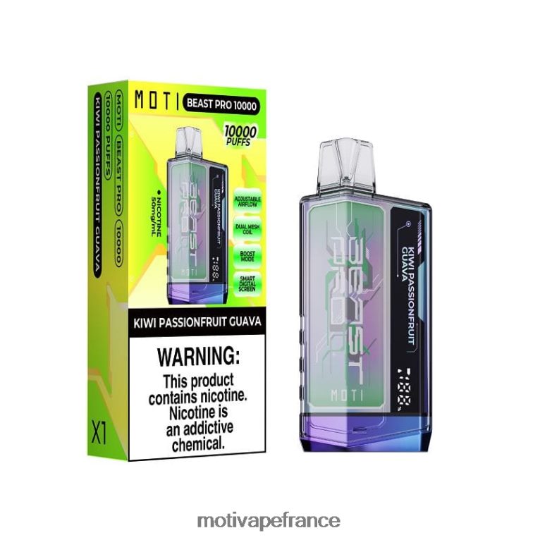 MOTI Beast Pro vape jetable (5%, 10000 bouffées) HVDB4P46 kiwi, fruit de la passion, goyave - MOTI Vape Kit France
